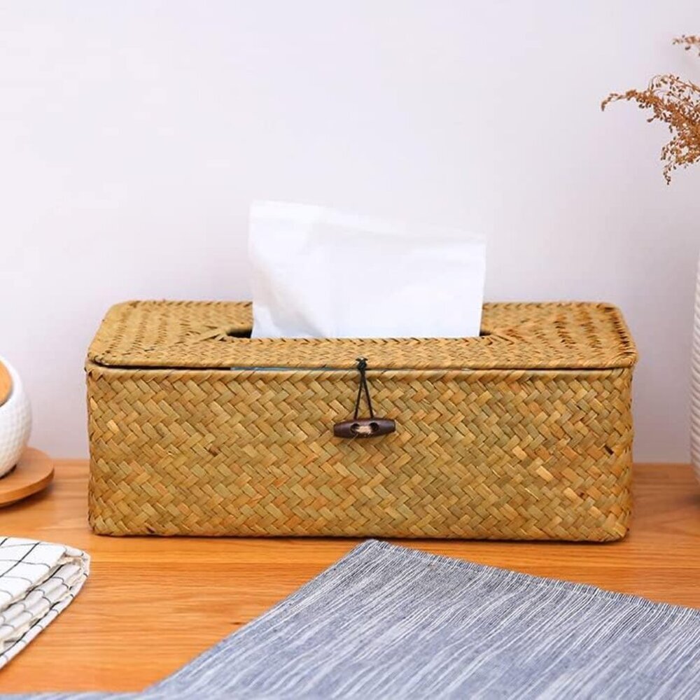 Seagrass Tissue Box Cover Rectangular Woven Napkin Holder Decorative for Bathroo - Picture 2 of 4